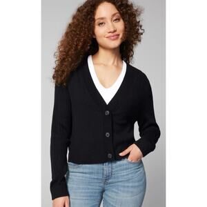 SOMA Size Large Recycled Yarn Ribbed Cardigan Black Cropped